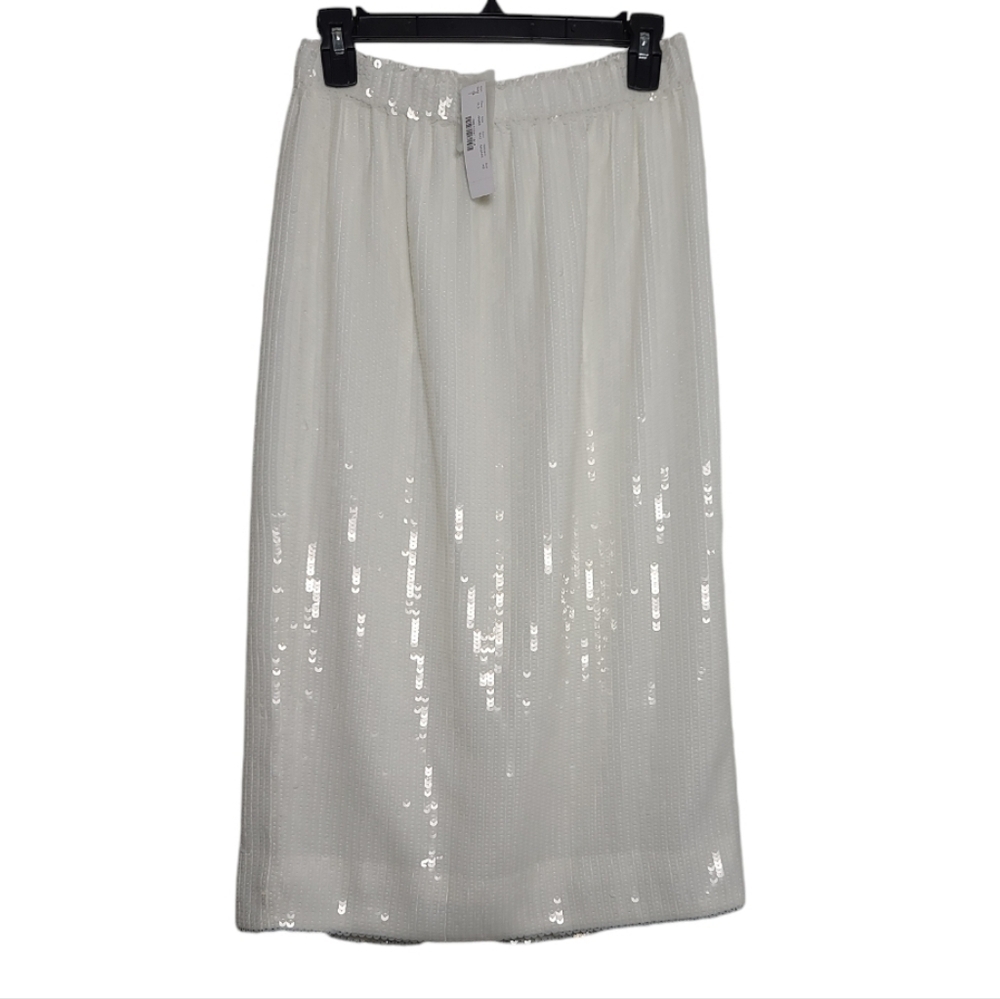 J. Crew White Sequin Midi Skirt